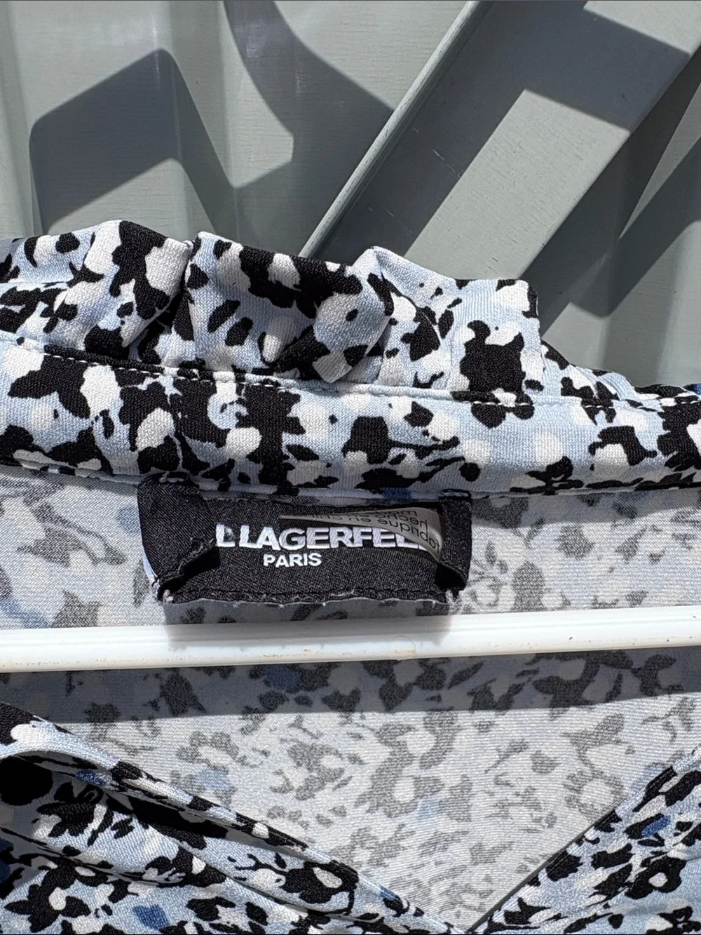 Karl Lagerfeld Light Blue and Black Floral Tie-Neck Blouse - Picture 3 of 3